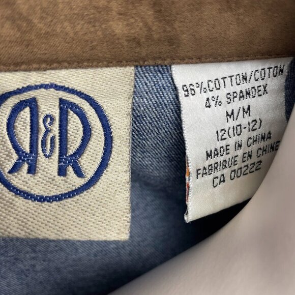VINTAGE R&R Denim Faux Suede Brown Collar Blue Jeans Vest Size M (10-12) - Picture 8 of 9